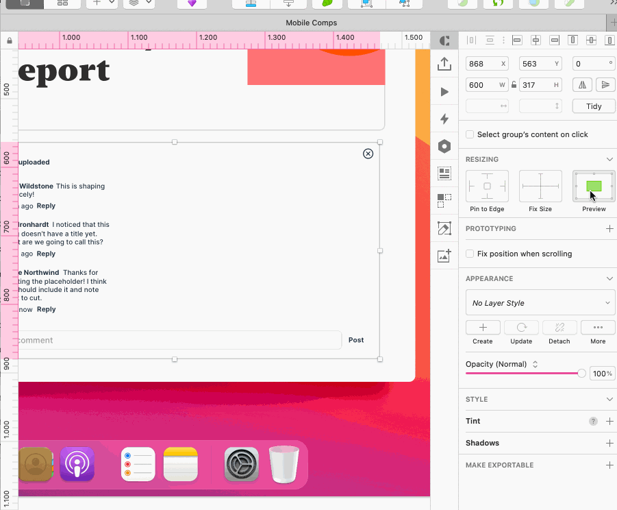 A gif showing how constraints in Sketch work