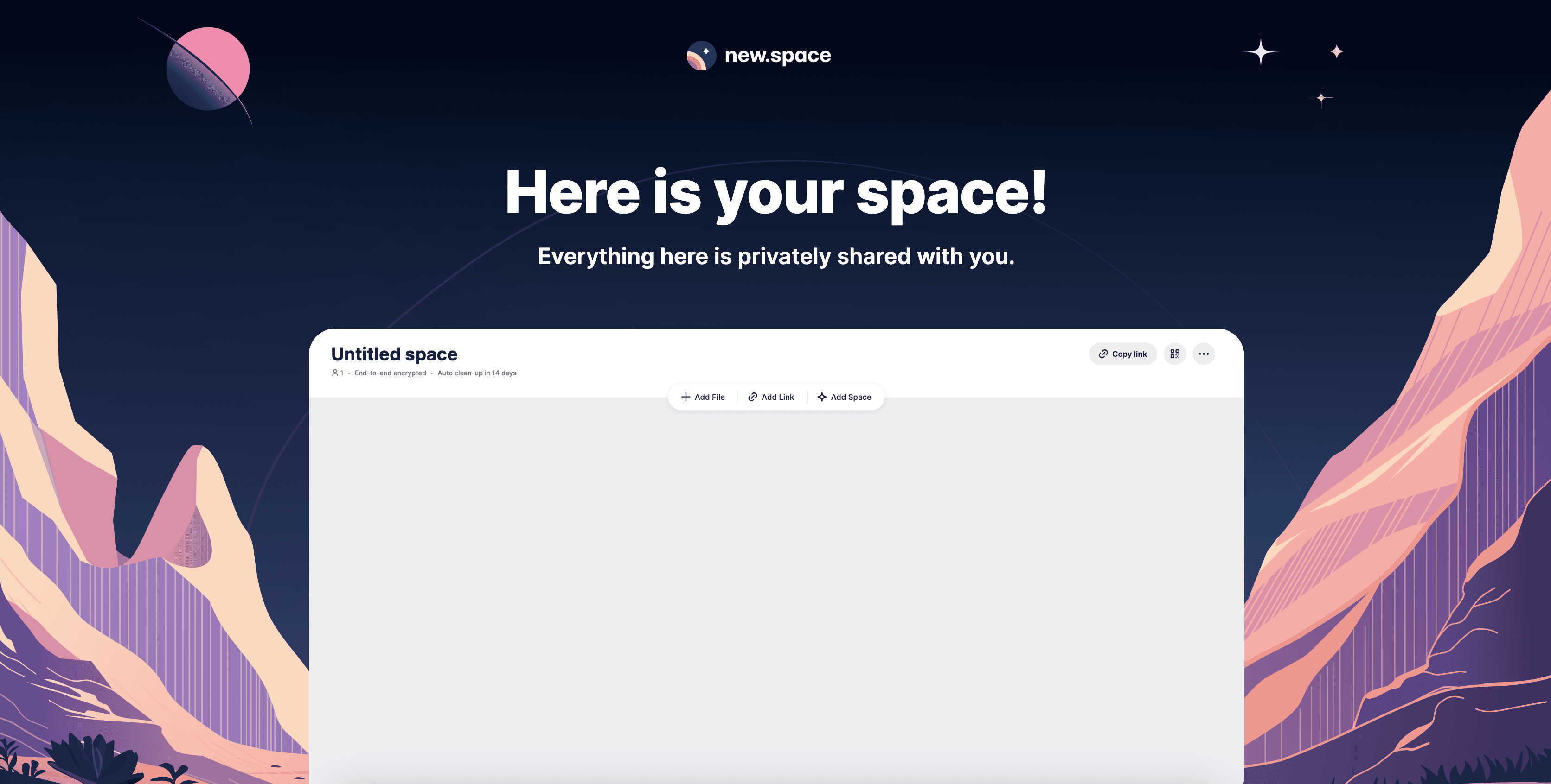 An image the new.space landing page