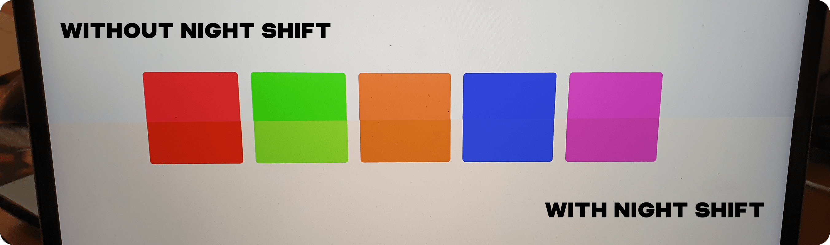 A comparison of colors with Night Shift on and off