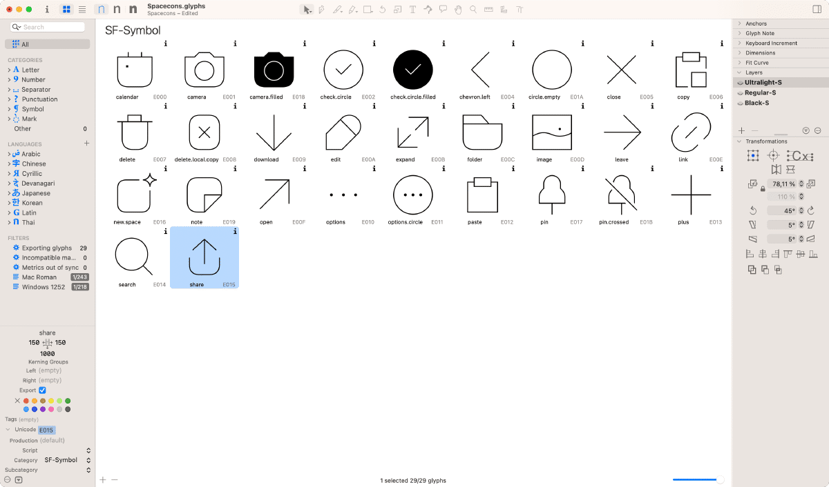 Screenshot of Glyphs.app